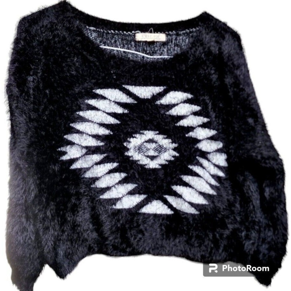 C'est Toi Fuzzy Cropped Sweater Black Size Large Hippie Boho